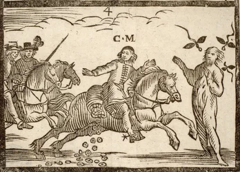 Pamphlets politiques, mazarinades : Mazarin, dans sa fuite, laisse tomber des écus ; l