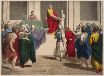 Ponce Pilate se lavant les mains devant Jésus, illustration du catéchisme L