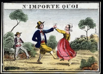 Danse populaire au son de la flûte - gravure