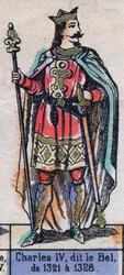 Portrait de Charles IV de France, dit Charles le Bel (1294-1328) (dynastie des Capétiens). Illustration fin XIXe siècle