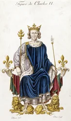 Portrait de Charles VI sur son trône - gravure 19ème siècle