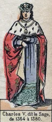Portrait de Charles V de France, dit Charles le Sage (1338-1380) (dynastie des Capétiens). Illustration fin XIXe siècle.