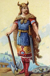 Portrait de Clodion, dit Le Chevelu, roi des Francs de 428 à 448. Chromolithographie vers 1890