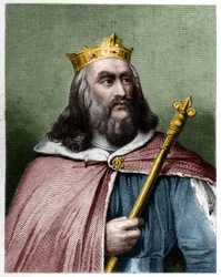Portrait de Clotaire II (584 - 628), roi de Neustrie et roi des Francs - dans « Histoire des Français » par Lavallée, gravure, sd.