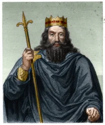 Portrait de Clovis I (v. 466-511), roi des Francs - dans "Histoire des Français" par Lavallée, gravure, sd