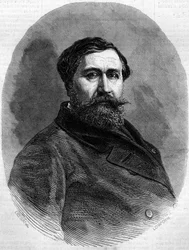 Portrait du comte Alfred Émilien de Nieuwerkerke (1811-1892), sculpteur français et haut fonctionnaire. Gravure dans « Le Monde Illustré » n°212 du 4 mai 1861.