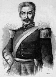 Portrait de Don Miguel San Roman (1803-1863), président du Pérou. Gravure dans « Le Monde Illustré » n°320 du 30 mai 1863.