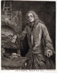 Portrait de Jean Antoine Watteau (1684-1721), peintre français - gravure
