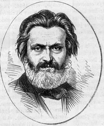 Portrait de Jean François Soitoux (1816-1891), sculpteur français. Gravure dans « Le Monde Illustré » n°890 du 2 mai 1874