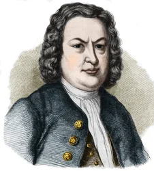 Portrait de Jean Sébastien Bach (1685-1750) compositeur allemand. Gravure de 1858.