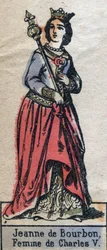 Portrait de Jeanne de Bourbon (1337-1378), épouse de Charles V de France. (dynastie capétienne). Illustration fin 19e siècle.