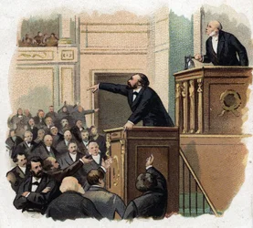 Portrait de Léon Gambetta (1838-1882) dans la galerie. Chromolithographie du début du 20e siècle