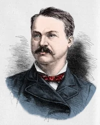 Portrait de Louis Honoré Fréchette (1839-1908), poète et dramaturge canadien. Gravure de Charles Georges dans « Le Monde Illustré » n°1328 du 9 septembre 1882.