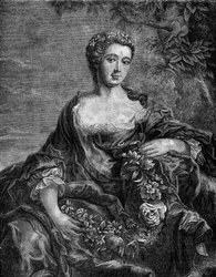 Portrait de Madame de Chateauroux, Marie-Anne de Mailly-Nesle (1717-1744), favorite du roi Louis XV. Gravure dans « L