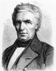 Portrait de Marc Séguin (1786 - 1844), ingénieur français qui a conçu le principe des ponts suspendus, également inventeur de la chaudière tubulaire - dans "Album de la Science; savants illustres; Grandes découvertes" 1896.