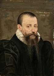 Portrait de Michel Eyquem de Montaigne (1533-1592), âgé de 57 ans, petite demi-figure, en costume noir et col blanc