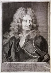 Portrait de Nicolas Boileau, également connu sous le nom de Boileau Despréaux (Boileau-Despréaux) (1636-1711) poète, écrivain. Gravure pour illustrer les Œuvres de M. Boileau Despréaux, avec des illuminations historiques, Volume 1, édition Fabre et Barillo