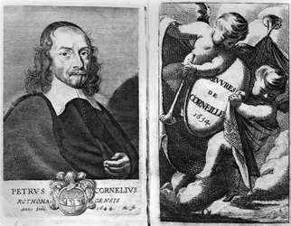 Portrait de Pierre Corneille (1606-84) 1644, frontispice pour une édition de Oeuvres de Corneille, publié en 1634