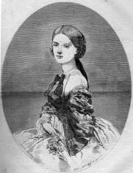 Portrait de la Princesse Clotilde de Savoie (1843-1911), future épouse du Prince Napoléon (1822-1891). Gravure dans « Le Monde Illustré » n°94 du 29 janvier 1859.