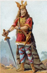Portrait de Vercingétorix (72-46 av. J.-C.), roi des Gaulois. Chromolithographie vers 1890.