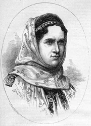 Portrait de la princesse de Roumanie Elisabeth Pauline Ottilie Louise de Wied (1839-1914), épouse du futur roi Charles Ier de Roumanie. Gravure dans "Le Monde Illustré" n°1054 du 23 juin 1877