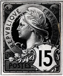 Timbre-poste représentant Marianne, la représentation officielle de la République française, vers 1893