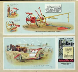 Affiche publicitaire pour les lieuses et moissonneuses Aultman-Miller Buckeye, fin 19e siècle