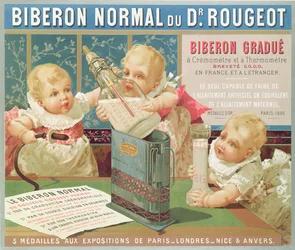 Affiche publicitaire pour une bouteille graduée conçue par le Dr. Rougeot, 1887