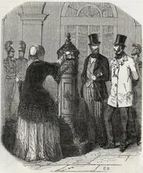 Postes : nouvelle boîte aux lettres - gravure dans « Tableau-de-Paris » par Edmond Texier 1852