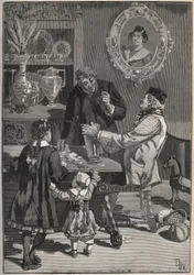 Potichomanie, un procédé du XIXe siècle pour imiter les vases en porcelaine de Chine et du Japon. Gravure de 1880 dans « Les arts et métiers illustrés » par Adolphe Bitard