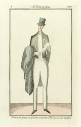 Habit de grain poudré recouvert. Manteau de vigogne tiré des Costumes Parisiens, pub.1912 (gravure coloriée à la main)