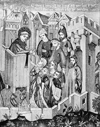 Prédication des premiers apôtres missionnaires, illustration de Science et Littérature au Moyen Âge et à la Renaissance, écrit et gravé par Paul Lacroix, 1878