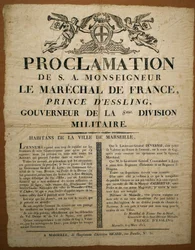 Proclamation aux habitants de la ville de Marseille, datée du 9 mars