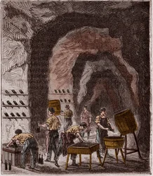 Production de champagne - Fabrication du Champagne - Gravure dans « Sciences mises à la portée de tous - physique et chimie » par Alexis Clerc - Fin 19ème siècle - Collection privée