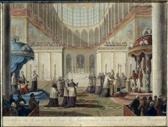 Promulgation du Concordat de 1801: prêté serment par le clergé de France entre les mains du 1er Consul Bonaparte, en présence du légat de Sa Sainteté dans l