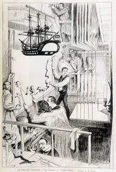 Marionnettistes dans les coulisses du Chat Noir, cabaret parisien - dans « Le Monde illustré » du 28/01/1888