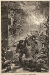 Poursuite des insurgés dans les catacombes, mai 1871, illustration de l