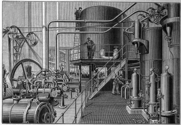 Salle des machines réfrigérées de la patinoire artificielle « Le pôle nord » rue de Clichy à Paris en 1892.