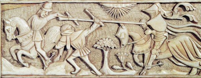 Relief représentant des chevaliers combattant, (détail)