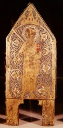 Coffre reliquaire de Saint Calminius, détail de Saint Paul avec une épée et un livre, Limoges