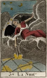 Représentation de la Nuit (Nyx), déesse de l’obscurité. (Nyx, la Nuit, déesse des ténèbres). Tiré de «Mythology of Youth» de Pierre Blanchard, 1803.