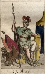 Représentation du dieu de la guerre Mars, armé, près d