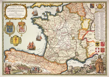 Reproduction de la carte des routes de Saint-Jacques-de-Compostelle, gravée à l