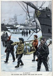Révolte des Boxers (1898-1900) : les navires des alliés dans la glace à Atakou - dans "Le Petit Parisien"