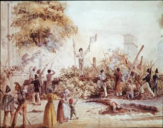 Révolution de juillet à Paris - Barricade au boulevard Saint-Martin le 1er août (aquarelle, vers 1830)