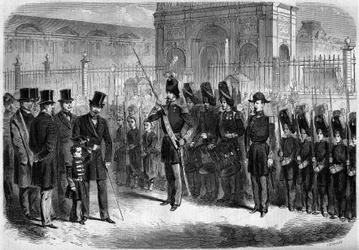 Revue des pupilles de la garde impériale par le Prince Impérial, Napoléon Eugène Louis Jean Joseph Bonaparte (1856-1879), fils de Napoléon III, 15 février