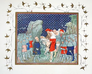 Richard II trahi à Penmaur Rhos et fait prisonnier par le duc de Northumberland, copie fac-similé de Le Prinse et Mort du Roy Richart par Jean Creton, réimprimé au 19ème siècle