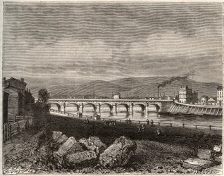 Roanne - Loire, en région Rhône-Alpes - gravure dans « La France illustrée : géographie, histoire, administration statistique » par V.-A. Malte-Brun. 1884