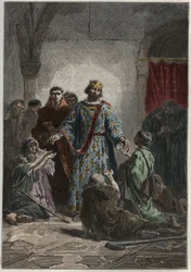 Robert II le Pieux (972-1031), roi capétien de France de 996 à 1031, avait un sentiment bienveillant pour les faibles et les pauvres - gravure de « L