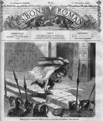 Roman-feuilleton : « Notre-Dame de Paris » par Victor Hugo (1802-1885). Quasimodo et Esmeralda. Gravure dans « Les bons romans »